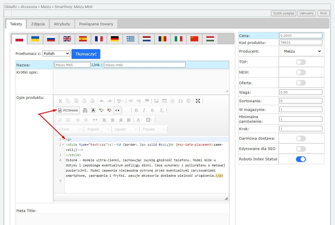 Edytor tekstu do opisu produktów, kategorii, itp. - 2